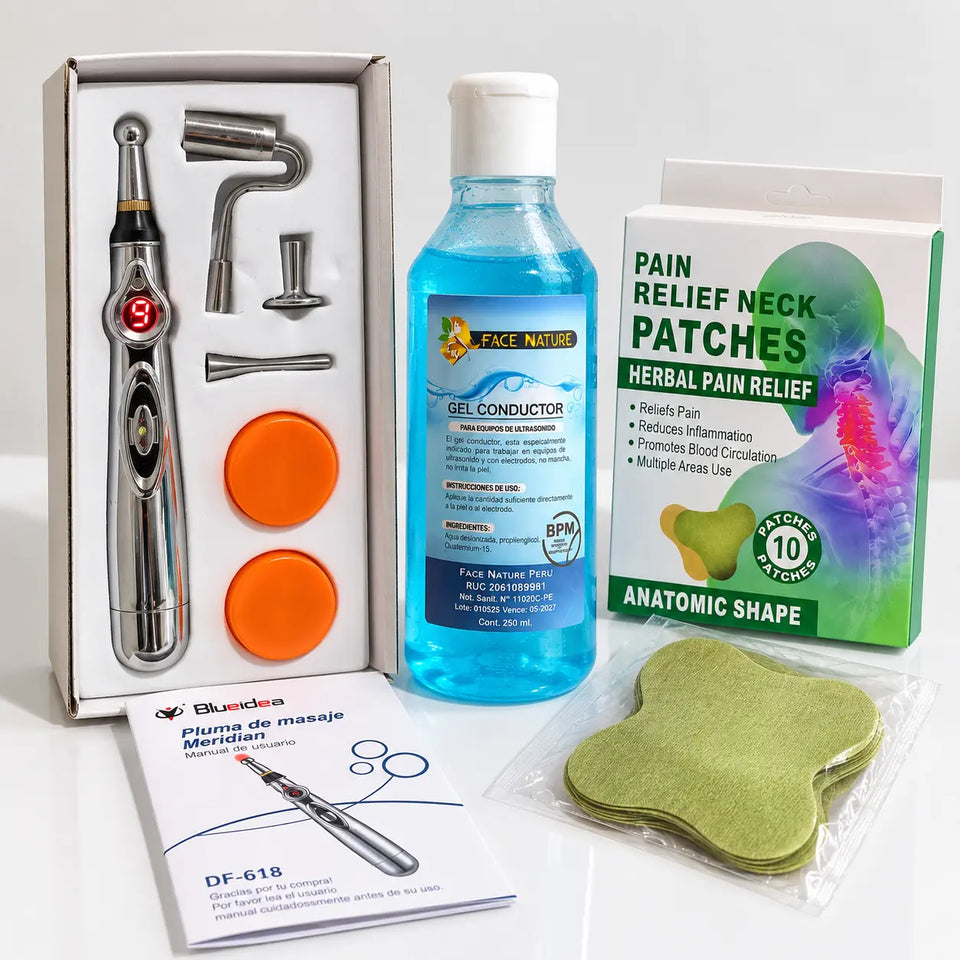 KIT TERAPEUTICO 3 EN 1 - (ELECTROLAPIZ TERAPUTICO+GEL CONDUCTOR+PARCHES HERBALES)