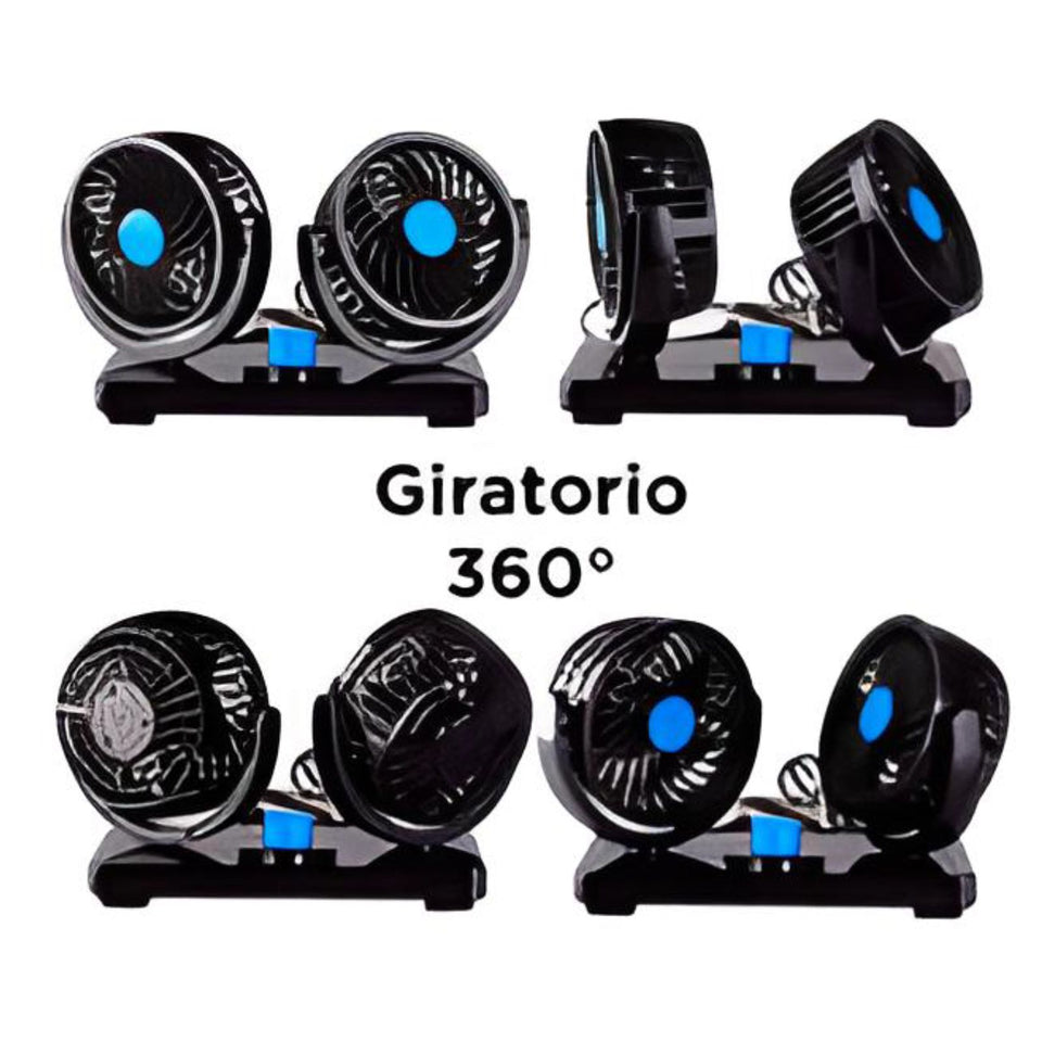 VENTILADOR DOBLE CABEZAL 360° PARA AUTO, CAMIONETA, CAMION