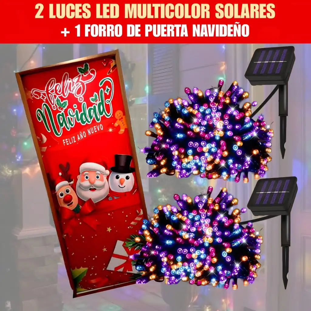 PACK NAVIDEÑO (2 LUCES LED SOLARES + 1 FORRO NAVIDEÑO PARA PUERTA)